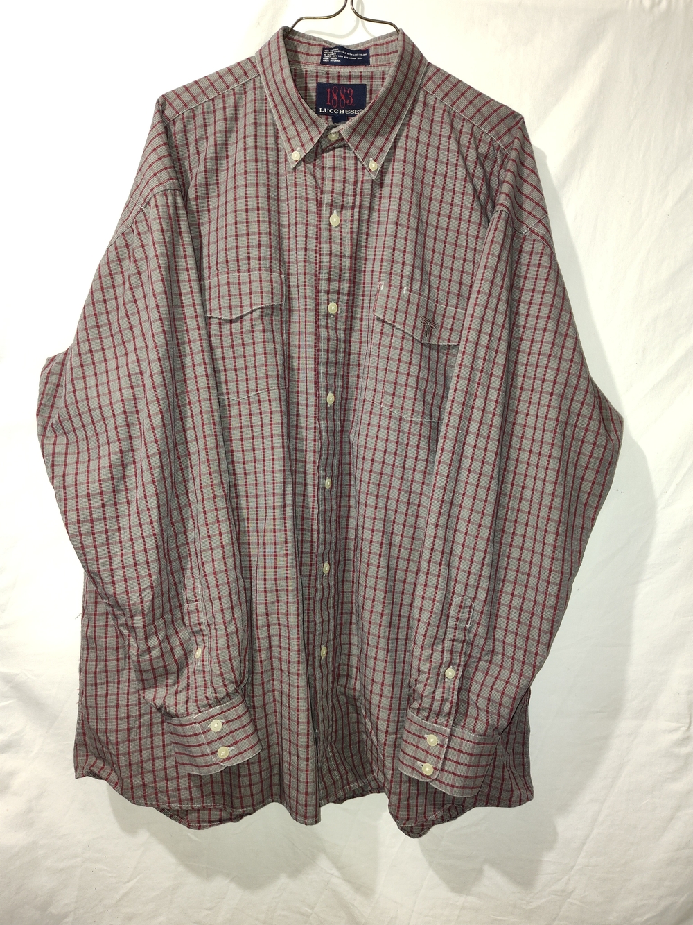 Lucchese Gray and Red Windowpane Button-Down Shirt